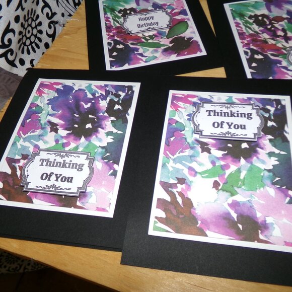 Set of 12 Handmade Black Background Watercolor Cards NWT - Picture 4 of 6